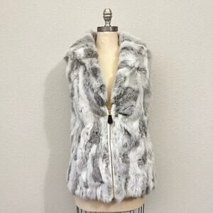 PATRIZIA LUCA MILANO Rabbit Fur Vest Jacket Gray Plush Winter Gorpcore